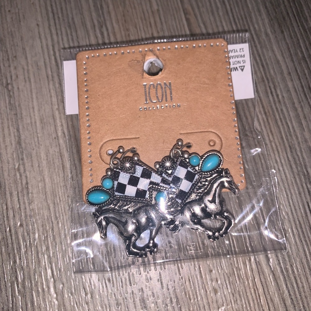 IC COLLECTION Silver and Turquoise Horse Earrings